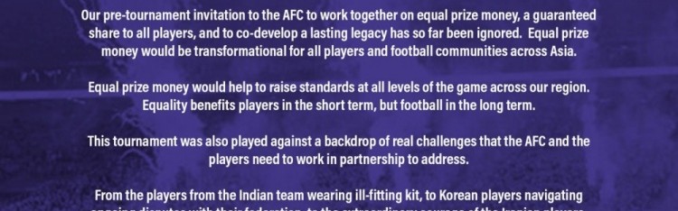 首页-澳大利亚女足和日本女足共同发表声明，要求提高女足赛事奖金